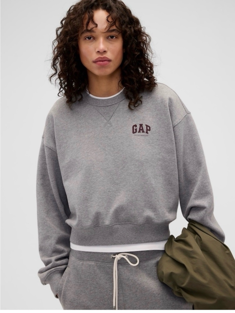 GAP X VB Victoria Beckham Heather Gray Sweatshirt with Maroon Logo size small